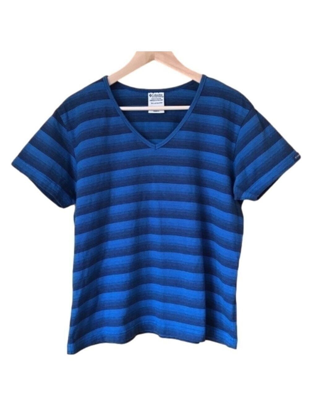 Columbia Striped Cotton V-Neck athletic performance Tee Women’s Size XL